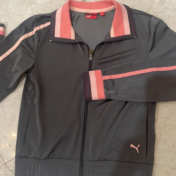 Puma joggers sweat pants jacket tops Set size Small gray pink very classy Rare - Picture 3 of 10